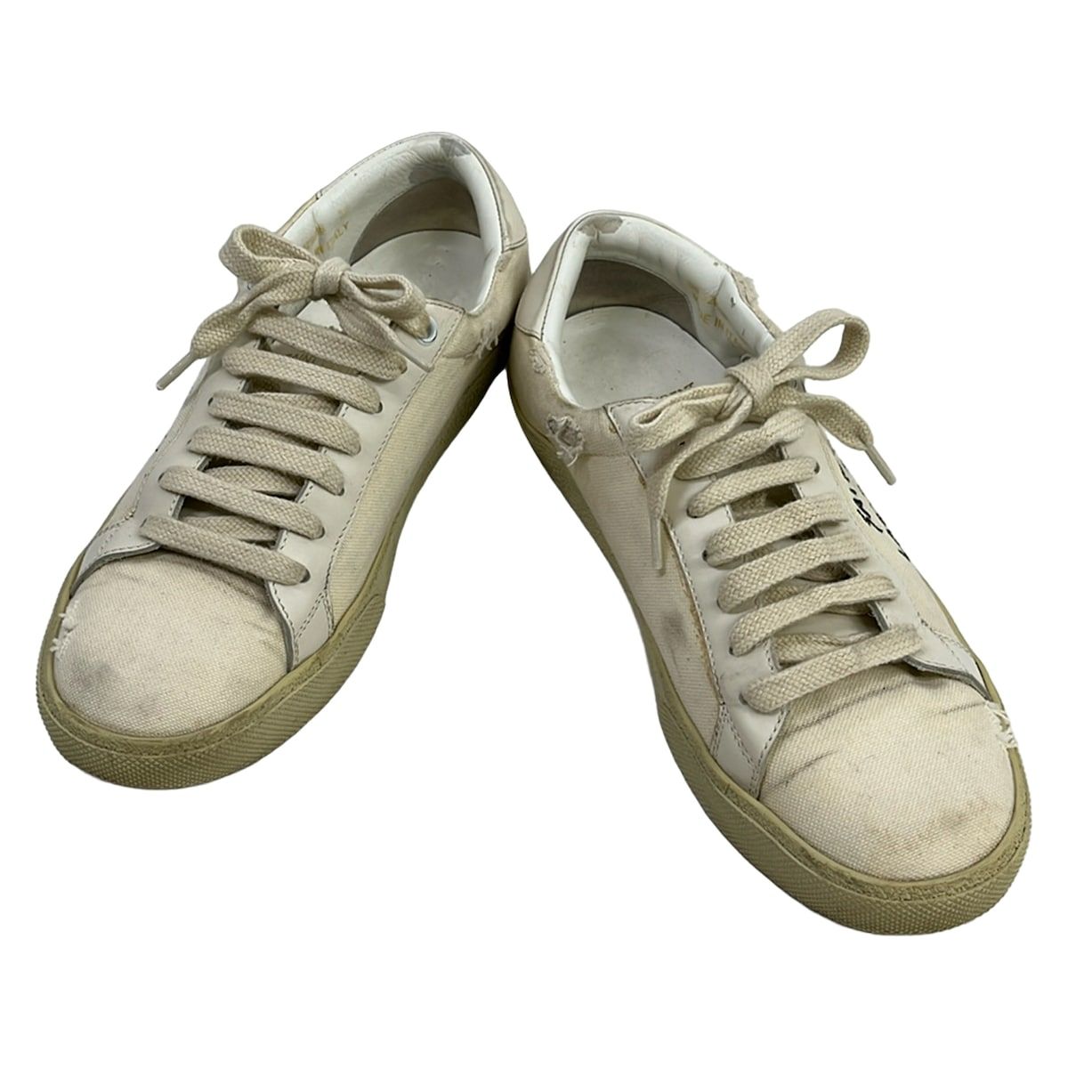 Saint Laurent Paris Sneakers 38 Ivory White Distressed Leather — view 2