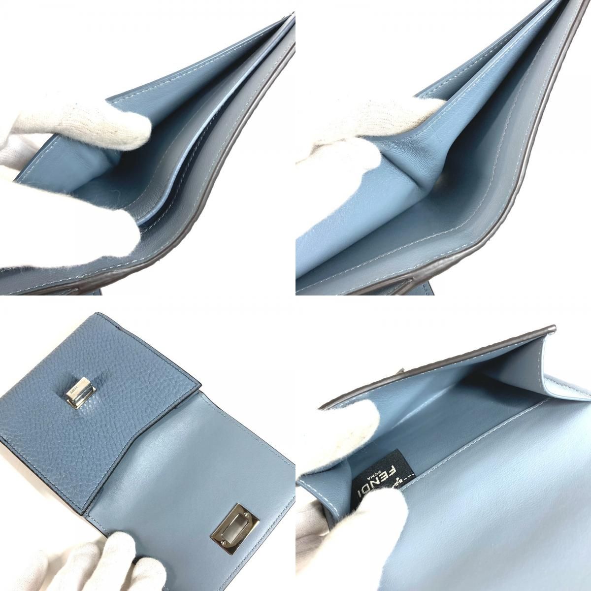 Fendi Bifold Wallet Peekaboo Logo Leather Blue — view 8