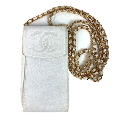 Chanel Shoulder Bag CC Logo Caviar Leather White