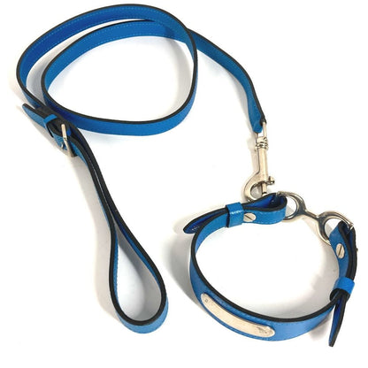 Hermes Dog Collar Color &tall Set Pair Leather Blue Pet Accessory