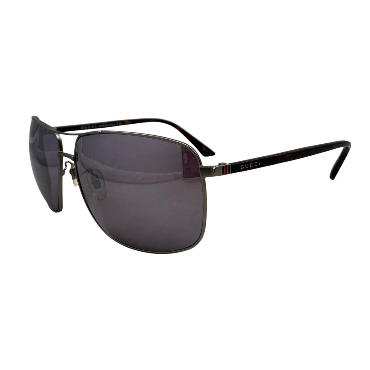 Gucci Sunglasses Double Bridge Logo Tortoiseshell Pattern Brown Silver Eyewear