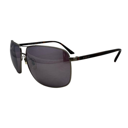 Gucci Sunglasses Double Bridge Logo Tortoiseshell Pattern Brown Silver Eyewear