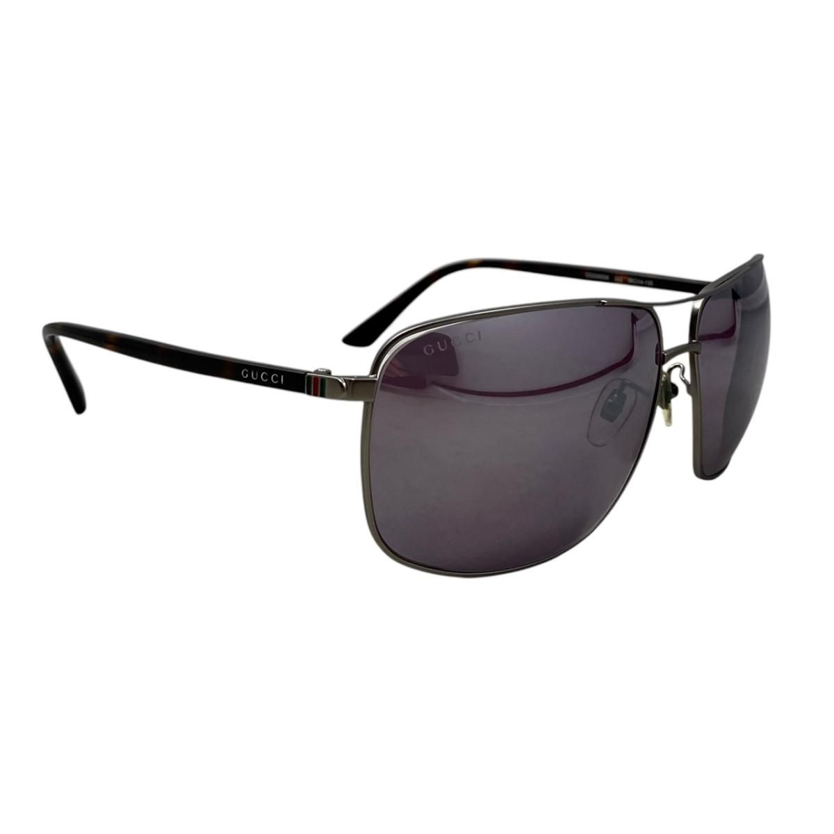Gucci Sunglasses Double Bridge Logo Tortoiseshell Pattern Brown Silver Eyewear — view 2