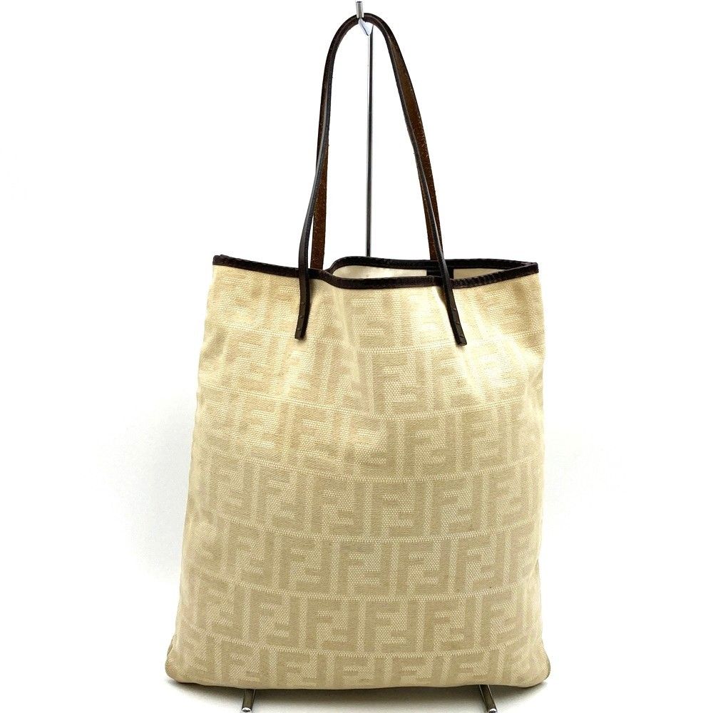 Fendi Zucca Tote Canvas Leather Beige Ivory