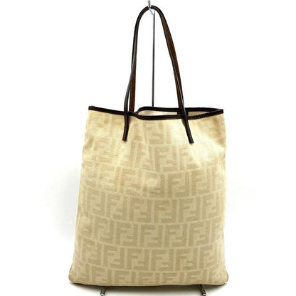 Fendi Zucca Tote Canvas Leather Beige Ivory