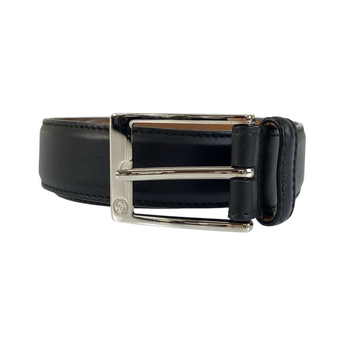 Gucci 85 cm Black Silver Leather Belt