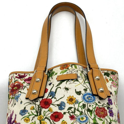 Gucci Flora Tote Flower Canvas Leather Orange Brown — view 5