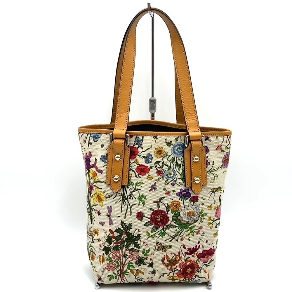 Gucci Flora Tote Flower Canvas Leather Orange Brown — view 4