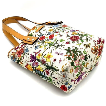 Gucci Flora Tote Flower Canvas Leather Orange Brown — view 3