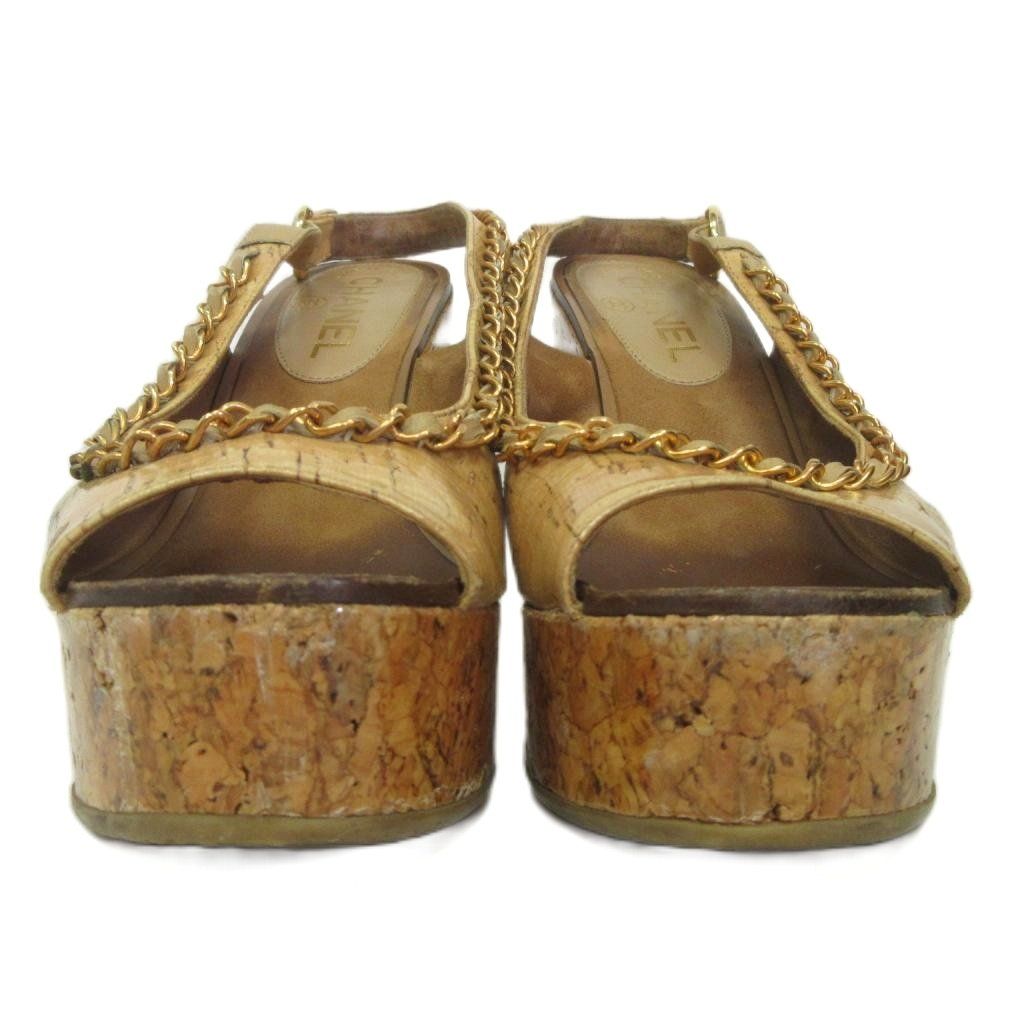 Chanel Chain CC Logo Sandals Wedge Sole 36.5 Brown — view 3