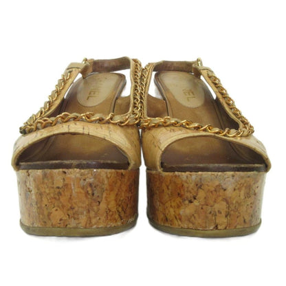Chanel Chain CC Logo Sandals Wedge Sole 36.5 Brown — view 3