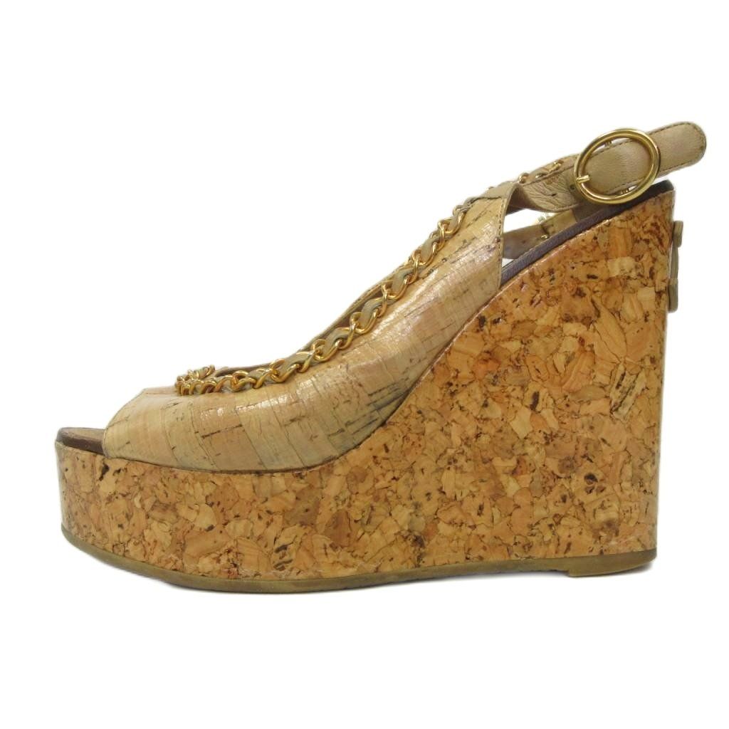 Chanel Chain CC Logo Sandals Wedge Sole 36.5 Brown — view 2