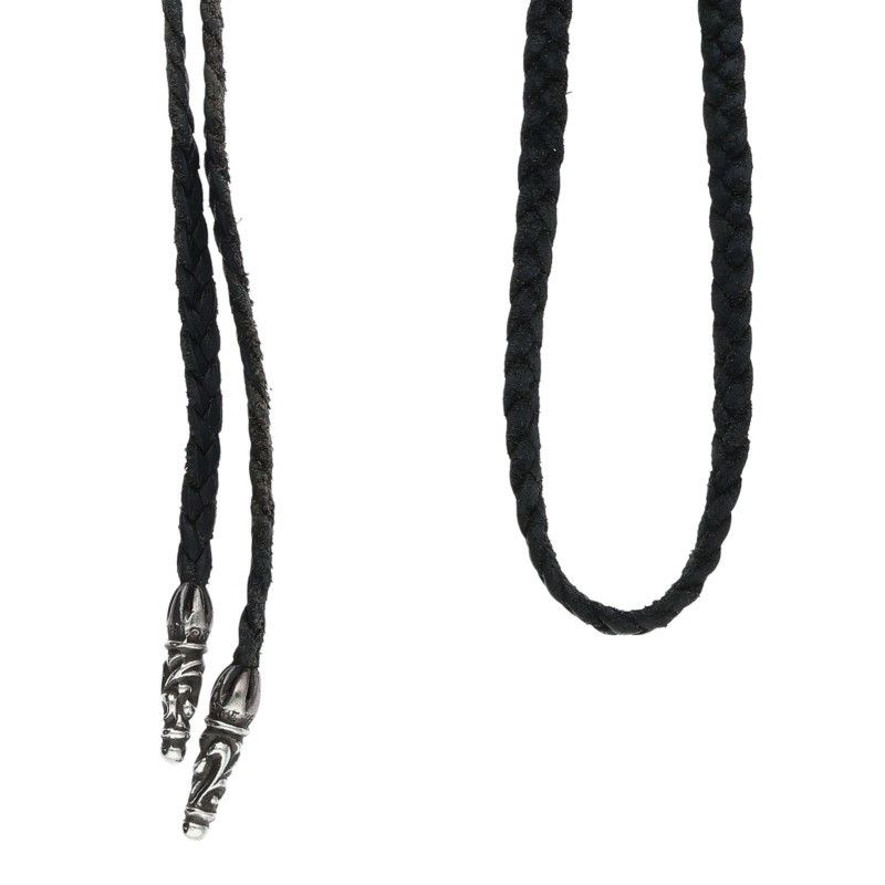 Chrome Hearts Leather Braid Scroll Silver Necklace