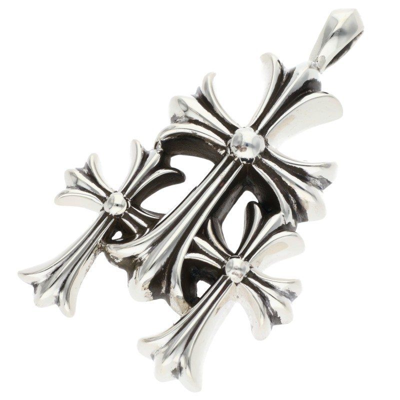 Chrome Hearts 3 CH Crs Sml Triple CH Cross Small Silver Pendant