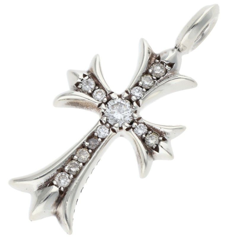 Chrome Hearts Tny Crsf P Dmnd Tiny Fat Cross Pave Diamond Pendant Silver