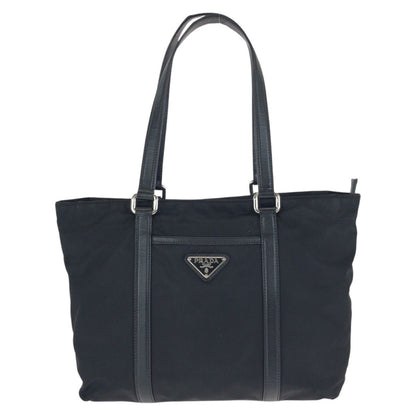 Prada Tessuto Saffiano Black Silver Nylon Leather Tote Shoulder