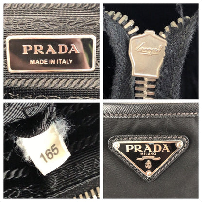 Prada Tessuto Saffiano Black Silver Nylon Leather Tote Shoulder — view 4