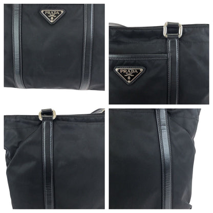 Prada Tessuto Saffiano Black Silver Nylon Leather Tote Shoulder — view 5