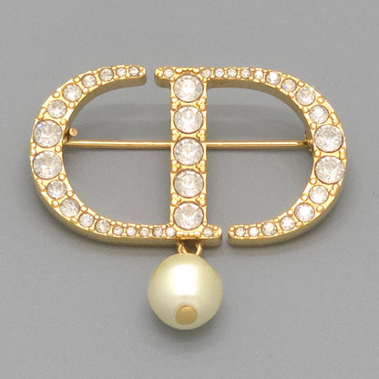 Dior Petit CD Brooch 3.25 cm Resin Pearl Crystal CD Signature Gold