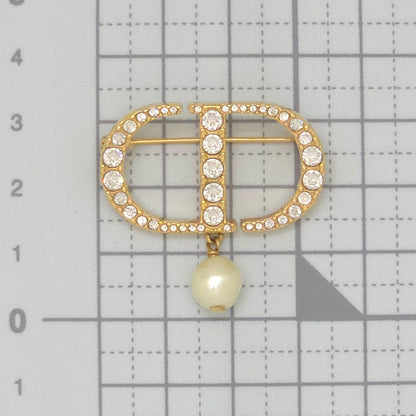 Dior Petit CD Brooch 3.25 cm Resin Pearl Crystal CD Signature Gold — view 8