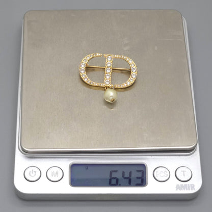 Dior Petit CD Brooch 3.25 cm Resin Pearl Crystal CD Signature Gold — view 9