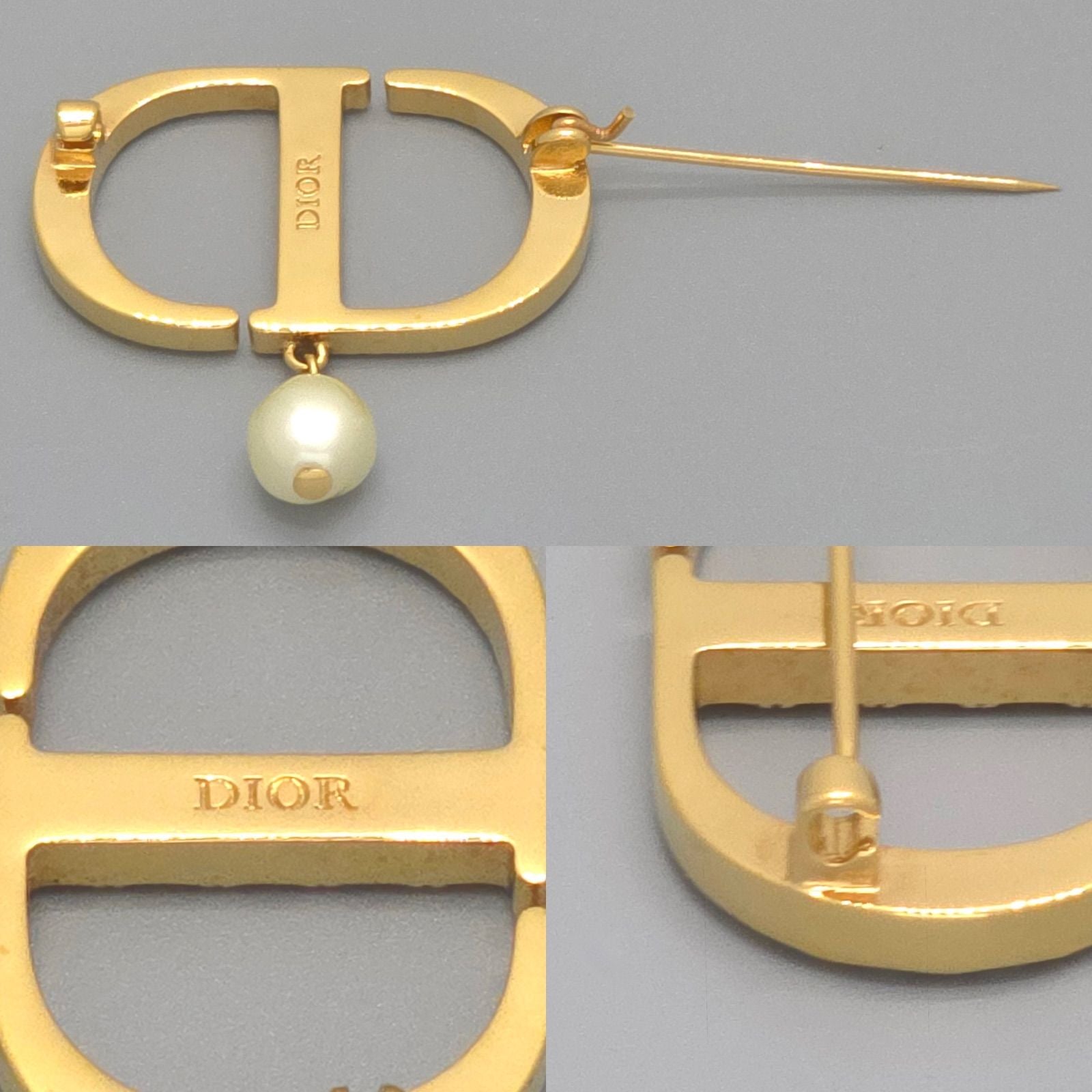 Dior Petit CD Brooch 3.25 cm Resin Pearl Crystal CD Signature Gold — view 7
