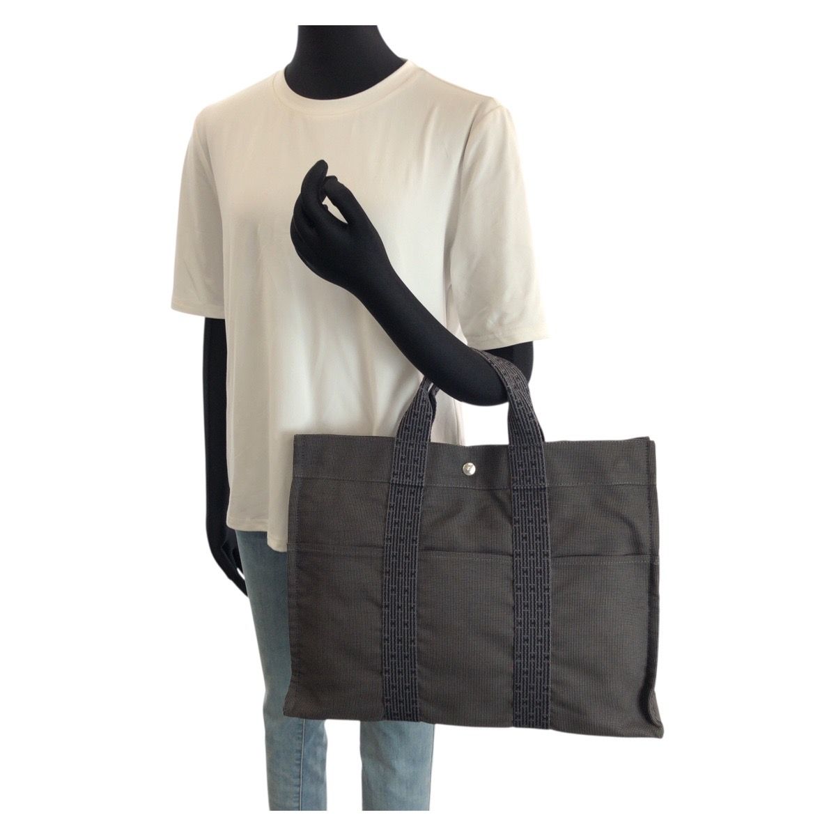 Hermes Her Line Gray Silver Polyamide Polyester Tote — view 6