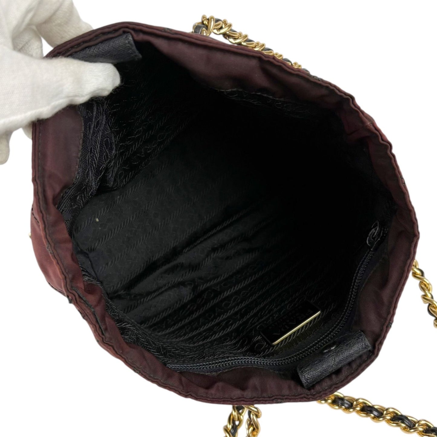Prada Quilted Triangle Logo Chain Shoulder Bag Purple Brown — view 7