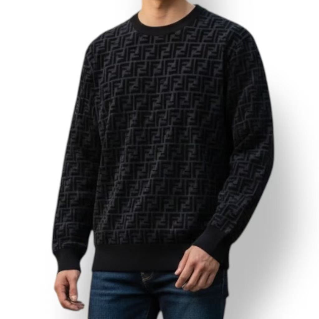 Fendi Zucca Pattern FF Logo Long Sleeve Sweatshirt Black