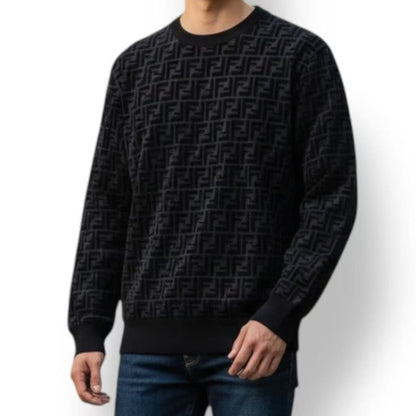Fendi Zucca Pattern FF Logo Long Sleeve Sweatshirt Black