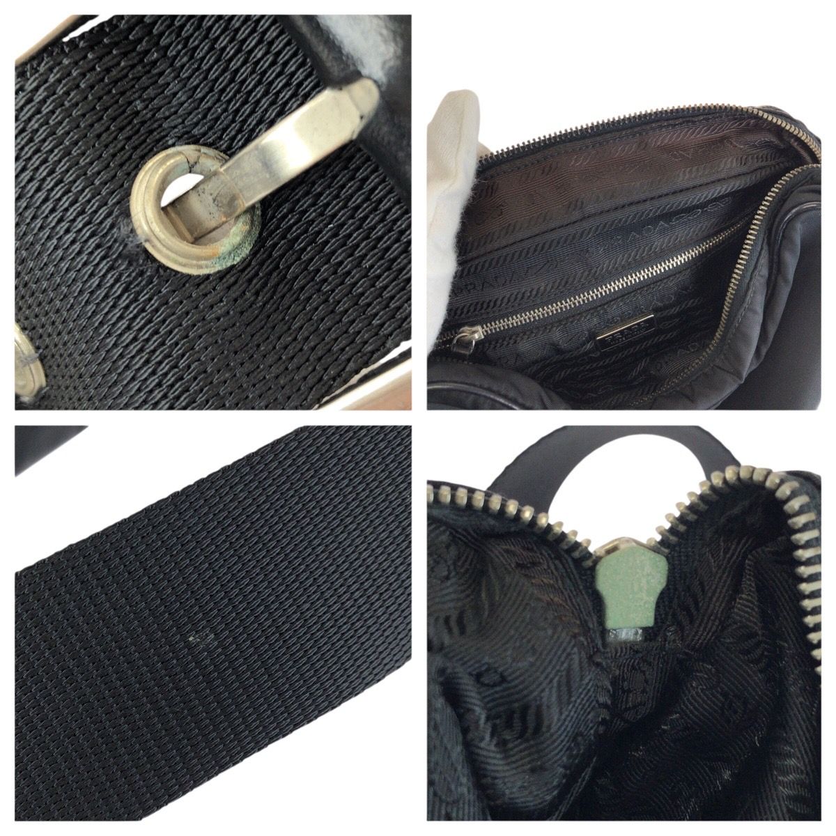 Prada Tessuto Black Silver Nylon Leather Shoulder — view 6