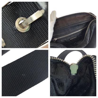 Prada Tessuto Black Silver Nylon Leather Shoulder — view 6