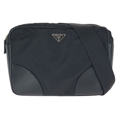 Prada Tessuto Black Silver Nylon Leather Shoulder