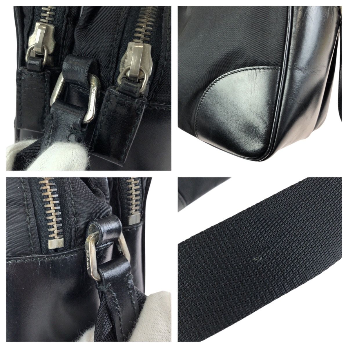 Prada Tessuto Black Silver Nylon Leather Shoulder — view 5