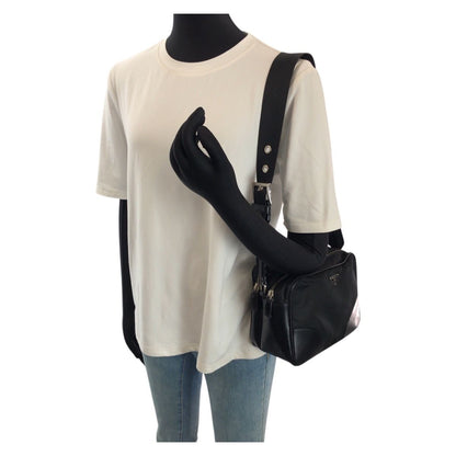 Prada Tessuto Black Silver Nylon Leather Shoulder — view 7