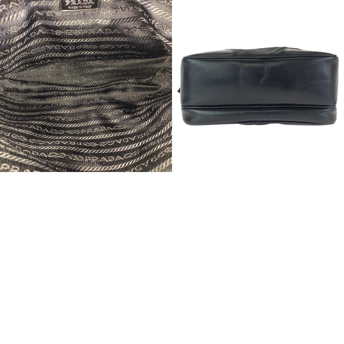 Prada Tessuto Black Silver Nylon Leather Shoulder — view 9