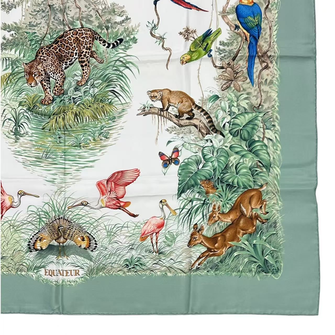 Hermes Carre 90 Scarf Silk Equateur Red Road Green — view 4