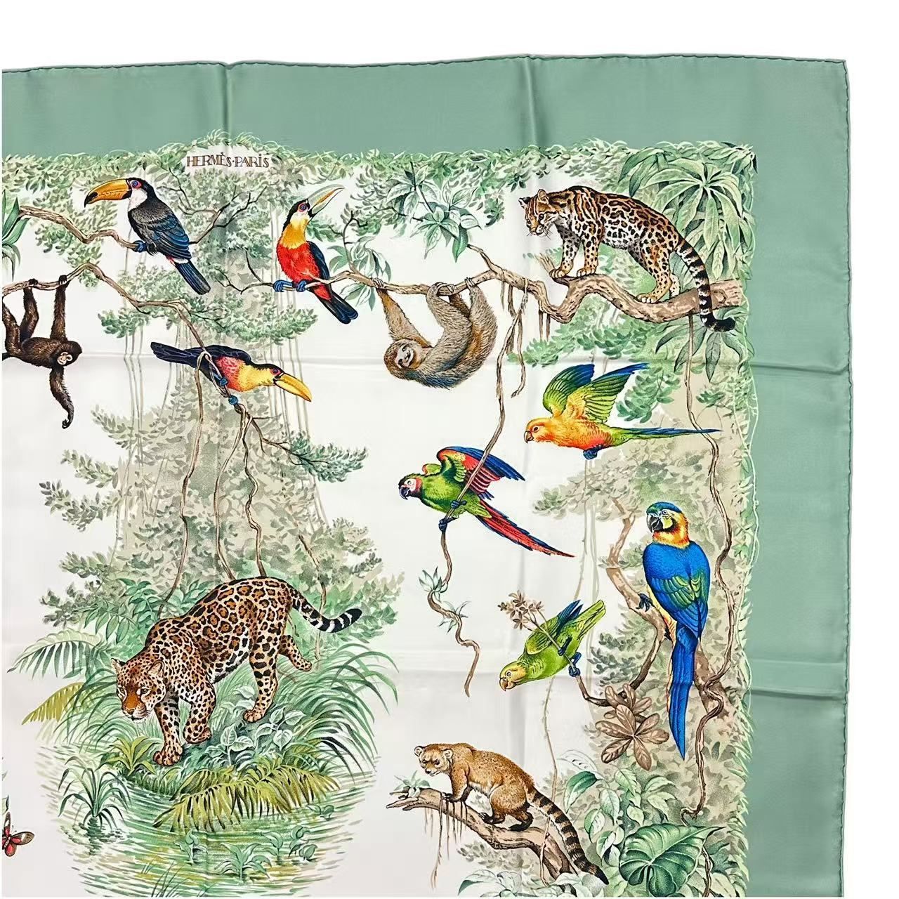 Hermes Carre 90 Scarf Silk Equateur Red Road Green — view 3