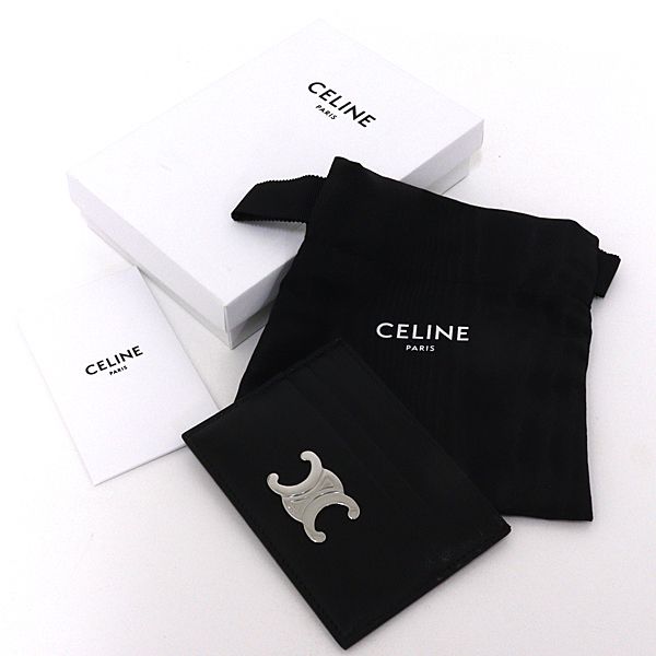 Celine Triomphe Card Holder Case Shiny Calfskin Black Palladium Finish — view 2