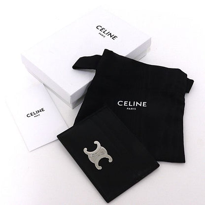 Celine Triomphe Card Holder Case Shiny Calfskin Black Palladium Finish — view 2