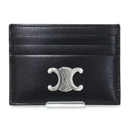 Celine Triomphe Card Holder Case Shiny Calfskin Black Palladium Finish