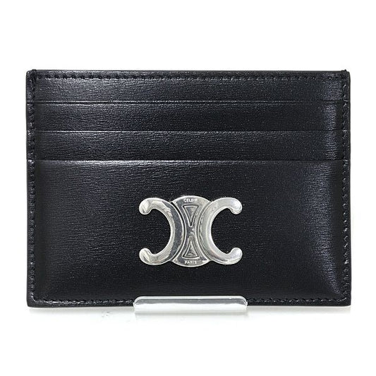 Celine Triomphe Card Holder Case Shiny Calfskin Black Palladium Finish