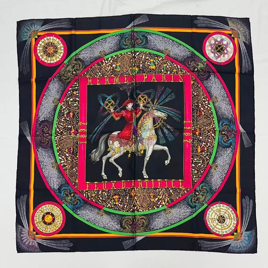 Hermes Carre 90 Scarf Silk Feux D'artifice Fireworks Multicolor