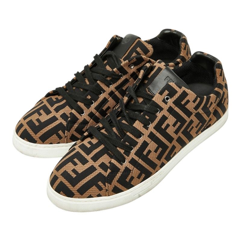Fendi Zucca Sneakers 8 Brown Black Canvas Leather