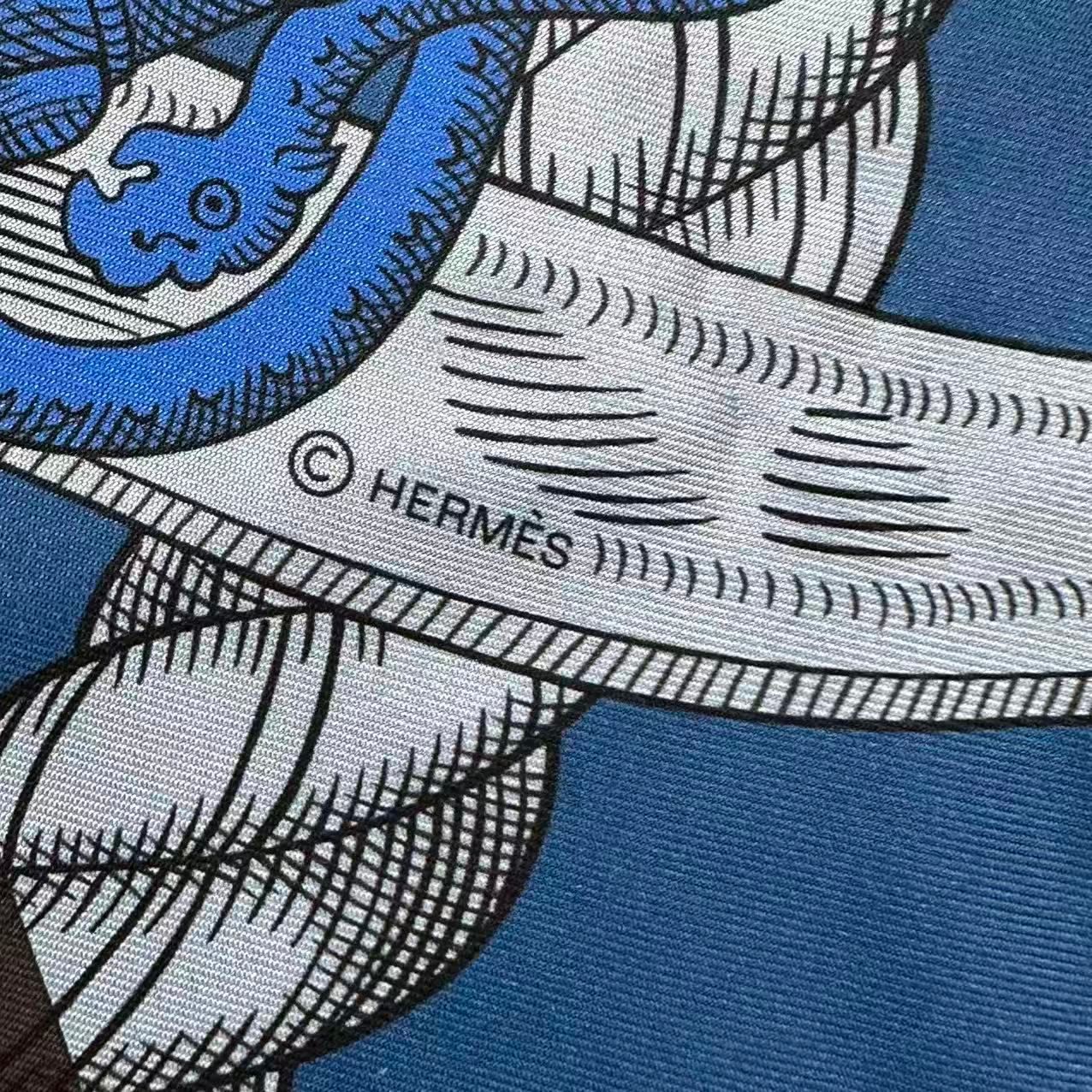 Hermes Carre 90 Scarf Silk Double Face Della Cavalleria Blue — view 6