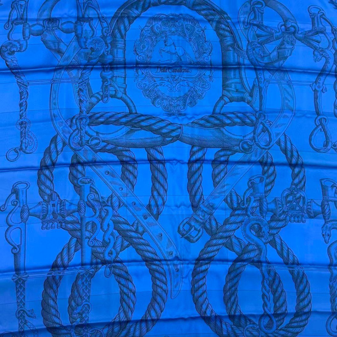Hermes Carre 90 Scarf Silk Double Face Della Cavalleria Blue — view 5