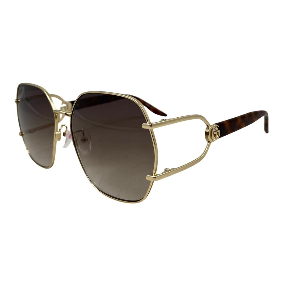 Gucci Sunglasses Geometric Frame Double Tortoiseshell Pattern Brown Gold Eyewear