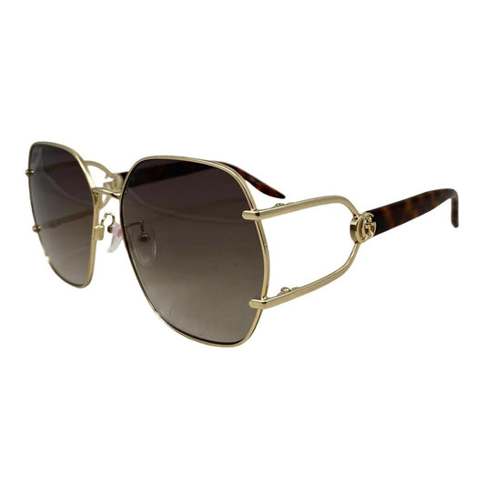Gucci Sunglasses Geometric Frame Double Tortoiseshell Pattern Brown Gold Eyewear