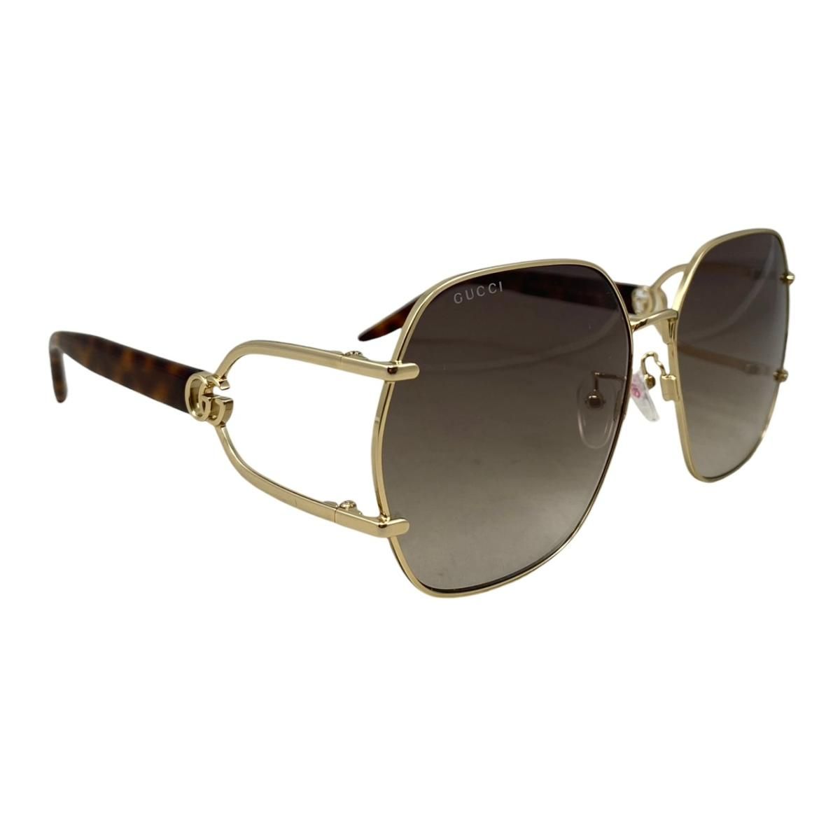 Gucci Sunglasses Geometric Frame Double Tortoiseshell Pattern Brown Gold Eyewear — view 2