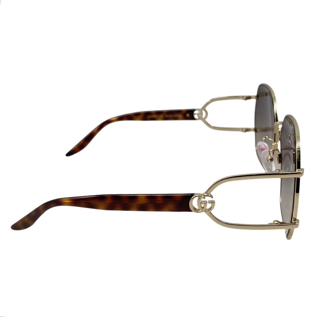 Gucci Sunglasses Geometric Frame Double Tortoiseshell Pattern Brown Gold Eyewear — view 5